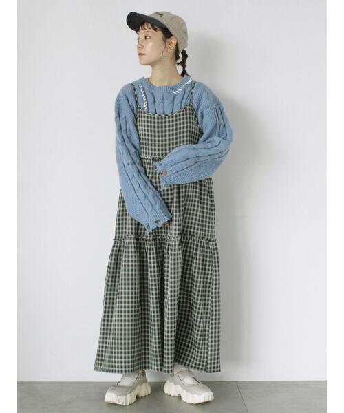 ehka sopo（エヘカソポ）の「チェックティアードキャミワンピース（ワンピース・レディース・ブルー/ネイビー/ブラウン・F）」の9枚目の写真