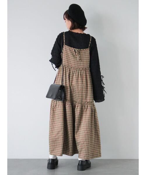 ehka sopo（エヘカソポ）の「チェックティアードキャミワンピース（ワンピース・レディース・ブルー/ネイビー/ブラウン・F）」の20枚目の写真