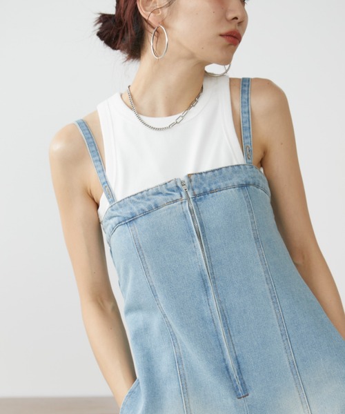 セール】フロントジップデニムサロペット（サロペット