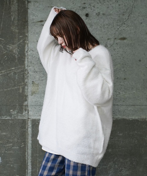  (Never) Acquiesce（ネバーアクイース）の「フェザーヤーンBIGクルーニット（Tシャツ/カットソー・メンズ・ホワイト/ブラック系その他/ブラック系その他3/ブラック/ブラック系その他2・MEDIUM/LARGE）」の11枚目の写真