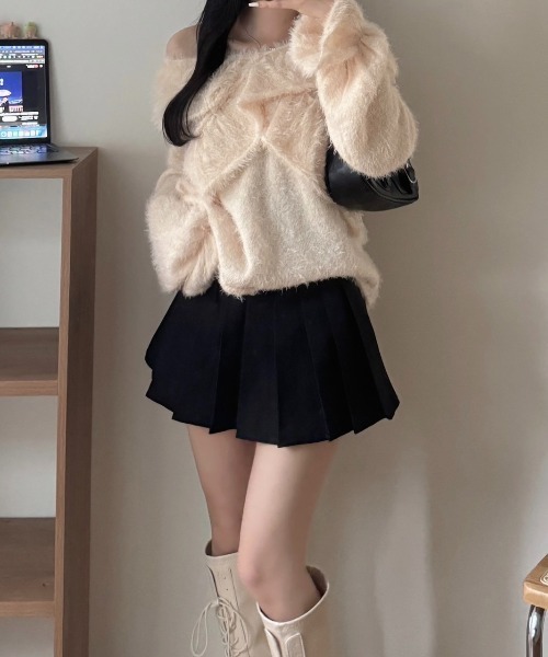 nemne store(ネンネストア)の「《Delfy》2wayシャギーカシュクールニット(ニット/セーター・レディース・アイボリー/サーモンピンク・SMALL/MEDIUM)」の1枚目の写真