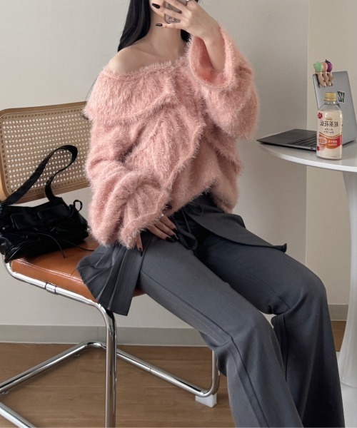 nemne store(ネンネストア)の「《Delfy》2wayシャギーカシュクールニット(ニット/セーター・レディース・アイボリー/サーモンピンク・SMALL/MEDIUM)」の6枚目の写真