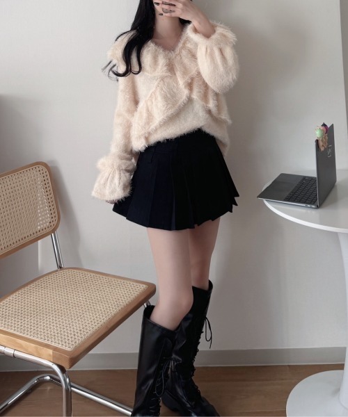 nemne store(ネンネストア)の「《Delfy》2wayシャギーカシュクールニット(ニット/セーター・レディース・アイボリー/サーモンピンク・SMALL/MEDIUM)」の5枚目の写真