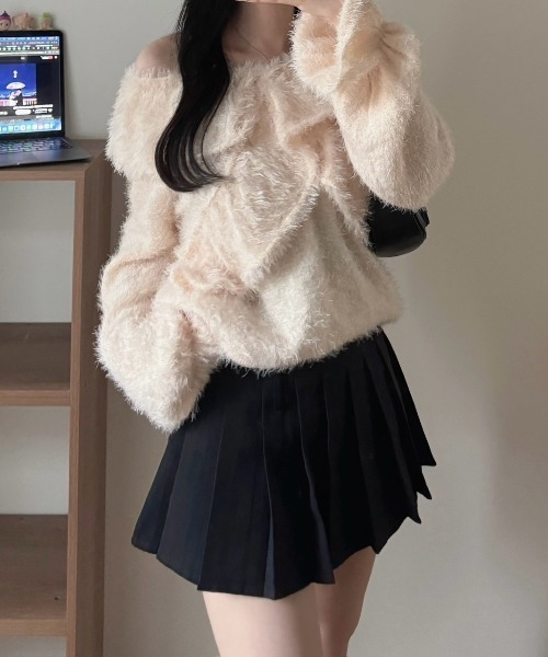 nemne store(ネンネストア)の「《Delfy》2wayシャギーカシュクールニット(ニット/セーター・レディース・アイボリー/サーモンピンク・SMALL/MEDIUM)」の4枚目の写真