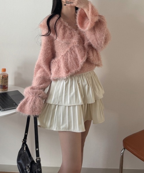 nemne store(ネンネストア)の「《Delfy》2wayシャギーカシュクールニット(ニット/セーター・レディース・アイボリー/サーモンピンク・SMALL/MEDIUM)」の8枚目の写真