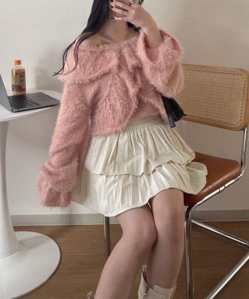 nemne store(ネンネストア)の「《Delfy》2wayシャギーカシュクールニット(ニット/セーター・レディース・アイボリー/サーモンピンク・SMALL/MEDIUM)」の9枚目の写真