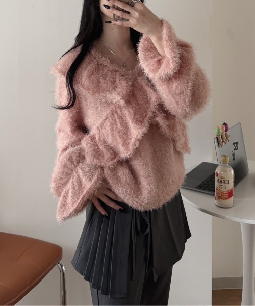 nemne store(ネンネストア)の「《Delfy》2wayシャギーカシュクールニット(ニット/セーター・レディース・アイボリー/サーモンピンク・SMALL/MEDIUM)」の10枚目の写真