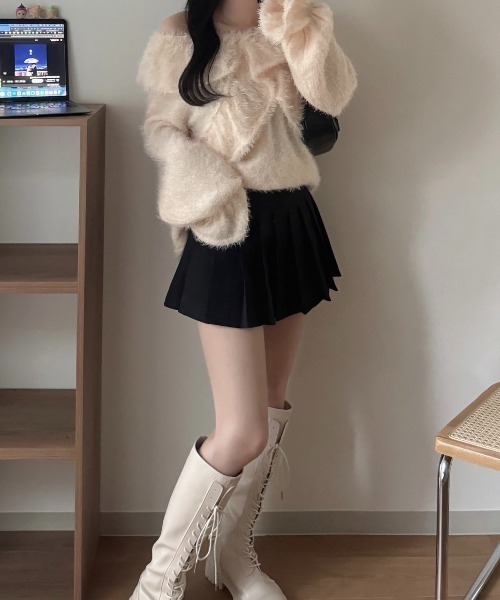 nemne store(ネンネストア)の「《Delfy》2wayシャギーカシュクールニット(ニット/セーター・レディース・アイボリー/サーモンピンク・SMALL/MEDIUM)」の3枚目の写真