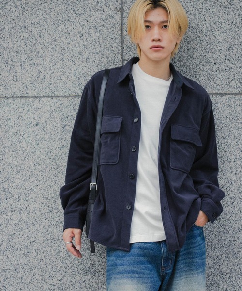 SENSE OF PLACE by URBAN RESEARCH（センスオブプレイスバイアーバンリサーチ）の「フリースフラップルーズシャツ（シャツ/ブラウス・メンズ・ライトグレー/ネイビー/ミント・MEDIUM/LARGE）」の3枚目の写真