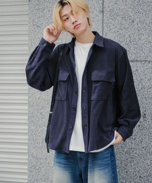 SENSE OF PLACE by URBAN RESEARCH（センスオブプレイスバイアーバンリサーチ）の「フリースフラップルーズシャツ（シャツ/ブラウス・メンズ・ライトグレー/ネイビー/ミント・MEDIUM/LARGE）」の9枚目の写真