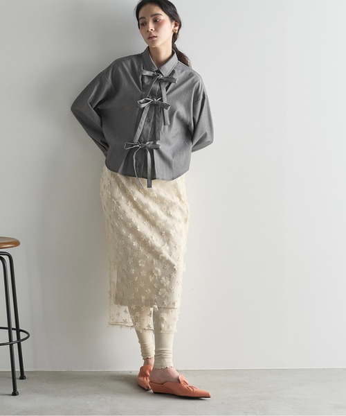 リボンページ セール】リボンデザインタッククロップドシャツ（シャツ