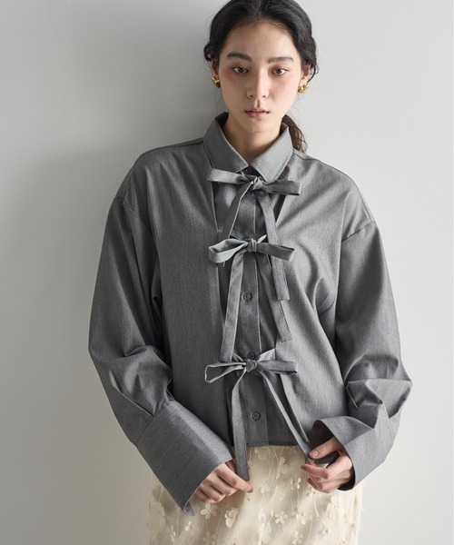 リボンページ セール】リボンデザインタッククロップドシャツ（シャツ