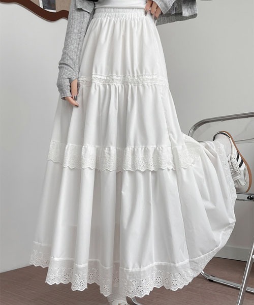 urge：（アージコロン ）の「【URGE：】レース ティアード　フレア スカート（スカート・レディース・ホワイト・SMALL/MEDIUM/LARGE/X-LARGE）」の5枚目の写真