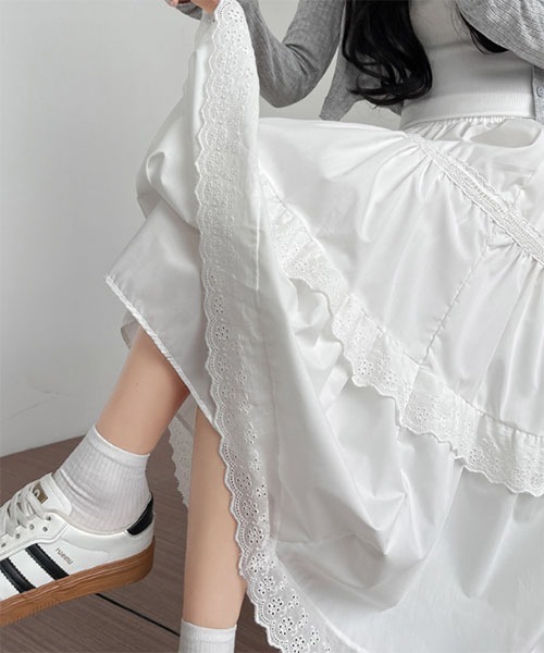 urge：（アージコロン ）の「【URGE：】レース ティアード　フレア スカート（スカート・レディース・ホワイト・SMALL/MEDIUM/LARGE/X-LARGE）」の6枚目の写真