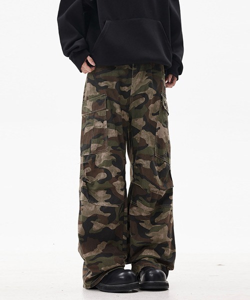 セール】ワイドシルエットカモフラージュ柄カーゴパンツ（カーゴパンツ