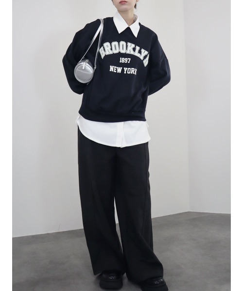Reurie'(レウリィ)の「【ZOZO限定】ラウンドロゴスウェット/round logo over sweat 長袖 クルーネック 裏起毛 シンプル カジュアル カレッジロゴ風 韓国 オーバーサイズ メンズライク(スウェット・レディース・ネイビー/グレー・FREE)」の9枚目の写真