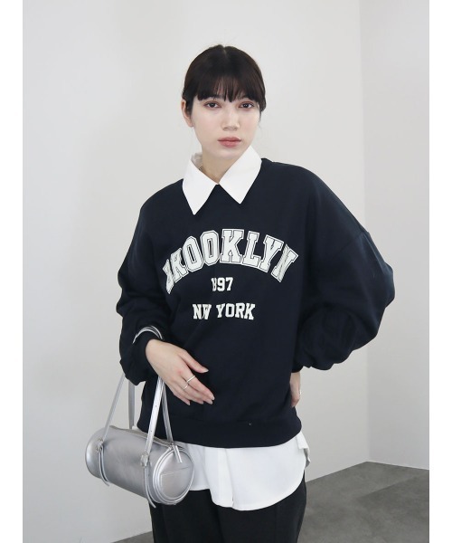Reurie'(レウリィ)の「【ZOZO限定】ラウンドロゴスウェット/round logo over sweat 長袖 クルーネック 裏起毛 シンプル カジュアル カレッジロゴ風 韓国 オーバーサイズ メンズライク(スウェット・レディース・ネイビー/グレー・FREE)」の13枚目の写真