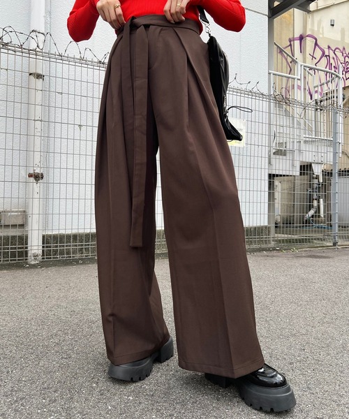 Narcissus(ナルシス)の「【NET限定】リボンワイドパンツ(その他パンツ・レディース・ブラウン/グレー・FREE)」の1枚目の写真