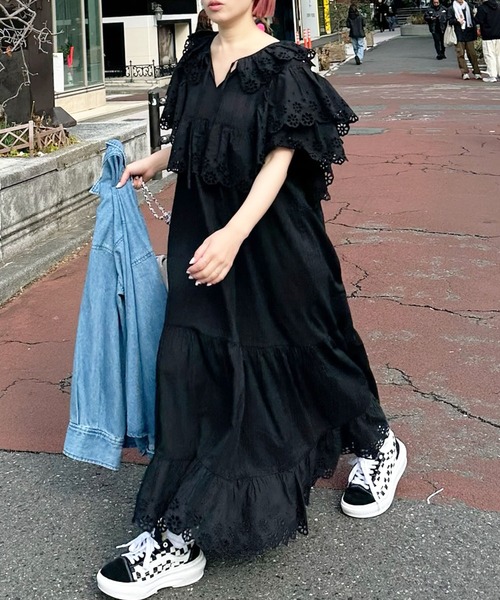Alley Tokyo（アリートーキョー）の「レースどっさり半袖ワンピース（ワンピース・レディース・ブラック/ホワイト・FREE）」の16枚目の写真
