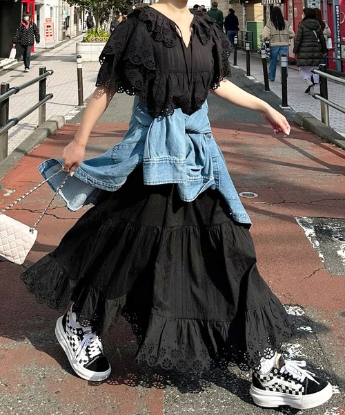 Alley Tokyo（アリートーキョー）の「レースどっさり半袖ワンピース（ワンピース・レディース・ブラック/ホワイト・FREE）」の17枚目の写真