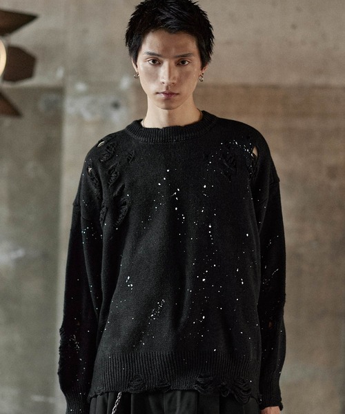 セール】ダメージ加工クルーネックニット（ニット/セーター