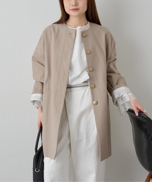PUAL CE CIN（ピュアルセシン）の「ノーカラーコクーンシルエットコート（ノーカラーコート・レディース・ブラック/ベージュ・FREE）」の3枚目の写真
