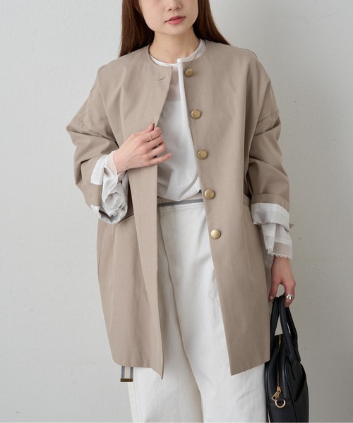 PUAL CE CIN（ピュアルセシン）の「ノーカラーコクーンシルエットコート（ノーカラーコート・レディース・ブラック/ベージュ・FREE）」の4枚目の写真