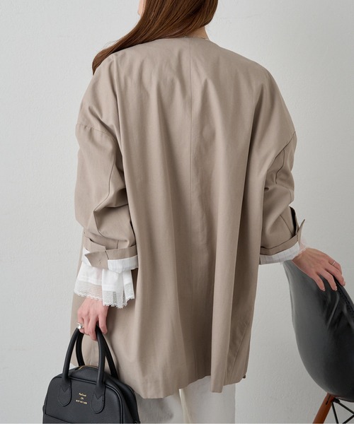 PUAL CE CIN（ピュアルセシン）の「ノーカラーコクーンシルエットコート（ノーカラーコート・レディース・ブラック/ベージュ・FREE）」の5枚目の写真