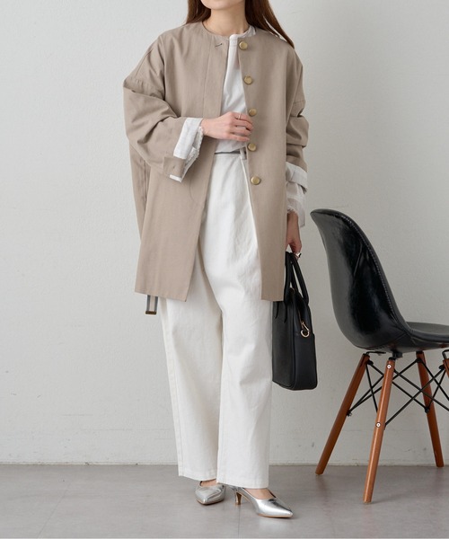 PUAL CE CIN（ピュアルセシン）の「ノーカラーコクーンシルエットコート（ノーカラーコート・レディース・ブラック/ベージュ・FREE）」の6枚目の写真