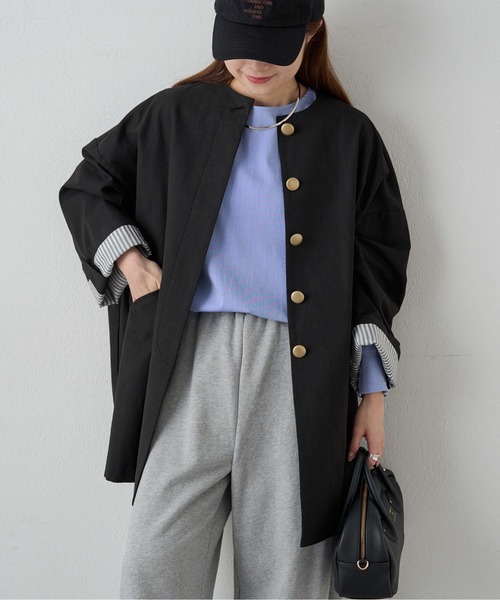 PUAL CE CIN（ピュアルセシン）の「ノーカラーコクーンシルエットコート（ノーカラーコート・レディース・ブラック/ベージュ・FREE）」の9枚目の写真