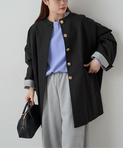 PUAL CE CIN（ピュアルセシン）の「ノーカラーコクーンシルエットコート（ノーカラーコート・レディース・ブラック/ベージュ・FREE）」の10枚目の写真