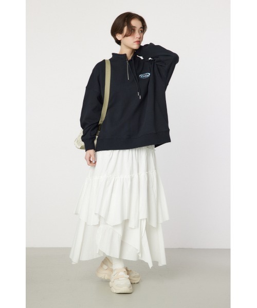 RODEO CROWNS WIDE BOWL(ロデオクラウンズワイドボウル)の「スタンドネックハーフジップトップス(スウェット・レディース・ブラック/グレー×ホワイト/ダークグリーン・FREE)」の9枚目の写真