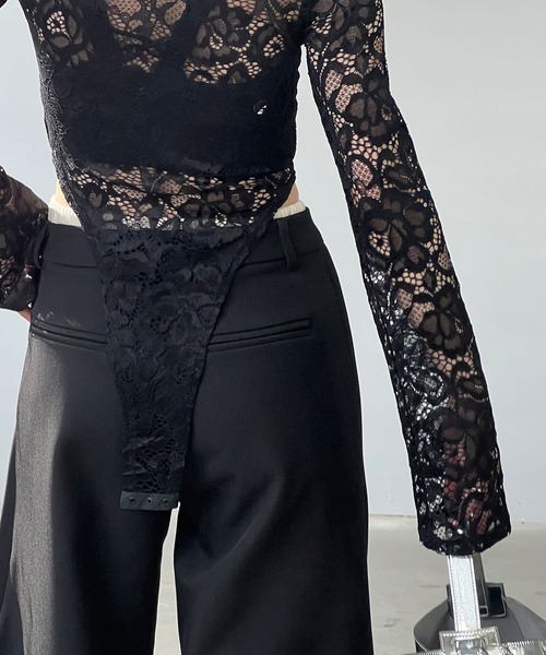 ブラウン レース装飾 ボディスーツ　ブリファ オニキス レースボディスーツ｜La Perla - ラペルラ公式