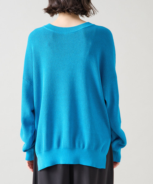 Tiara（ティアラ）の「ヘンリーネック片畦ニット（ニット/セーター・レディース・ブルー/ベージュ/ホワイト×ブラック・FREE）」の17枚目の写真