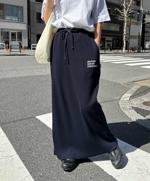 ANME（アンメ）の「【セルフカット】ANMEロゴ刺繍リブロングタイトスカート（スカート・レディース・ダークネイビー/ベージュ系その他/ブラック/杢グレー・M/L）」の19枚目の写真
