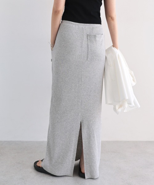 ANME（アンメ）の「【セルフカット】ANMEロゴ刺繍リブロングタイトスカート（スカート・レディース・ダークネイビー/ベージュ系その他/ブラック/杢グレー・M/L）」の12枚目の写真