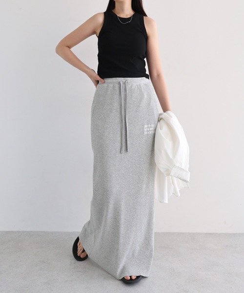 ANME（アンメ）の「【セルフカット】ANMEロゴ刺繍リブロングタイトスカート（スカート・レディース・ダークネイビー/ベージュ系その他/ブラック/杢グレー・M/L）」の13枚目の写真