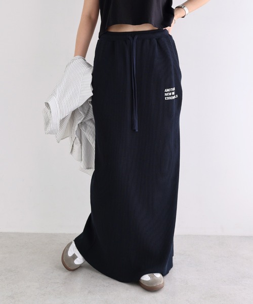 ANME（アンメ）の「【セルフカット】ANMEロゴ刺繍リブロングタイトスカート（スカート・レディース・ダークネイビー/ベージュ系その他/ブラック/杢グレー・M/L）」の15枚目の写真