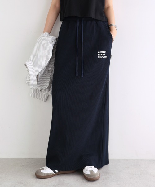 ANME（アンメ）の「【セルフカット】ANMEロゴ刺繍リブロングタイトスカート（スカート・レディース・ダークネイビー/ベージュ系その他/ブラック/杢グレー・M/L）」の17枚目の写真