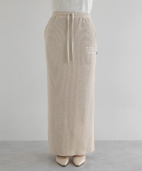 ANME（アンメ）の「【セルフカット】ANMEロゴ刺繍リブロングタイトスカート（スカート・レディース・ダークネイビー/ベージュ系その他/ブラック/杢グレー・M/L）」の20枚目の写真
