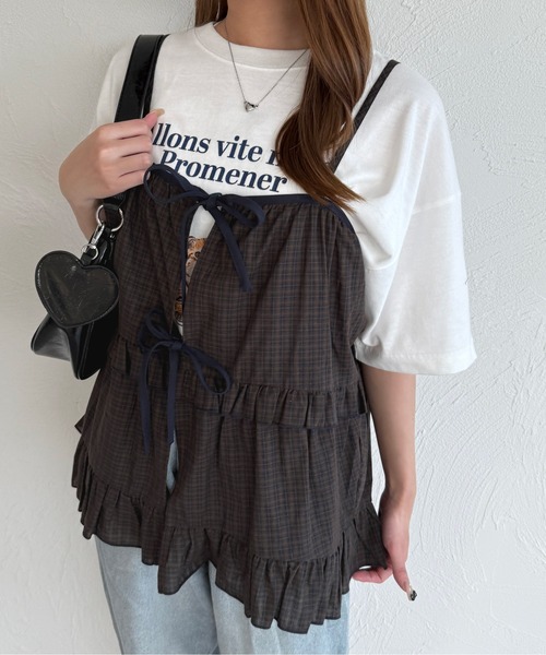 kutir（クティール）の「チェックリボンフリルビスチェ（その他トップス・レディース・ブルー/ベージュ/レッド/ブラウン/ライトグリーン/ブルー系その他・FREE）」の2枚目の写真