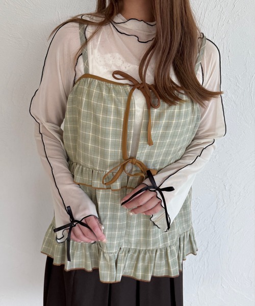 kutir（クティール）の「チェックリボンフリルビスチェ（その他トップス・レディース・ブルー/ベージュ/レッド/ブラウン/ライトグリーン/ブルー系その他・FREE）」の13枚目の写真