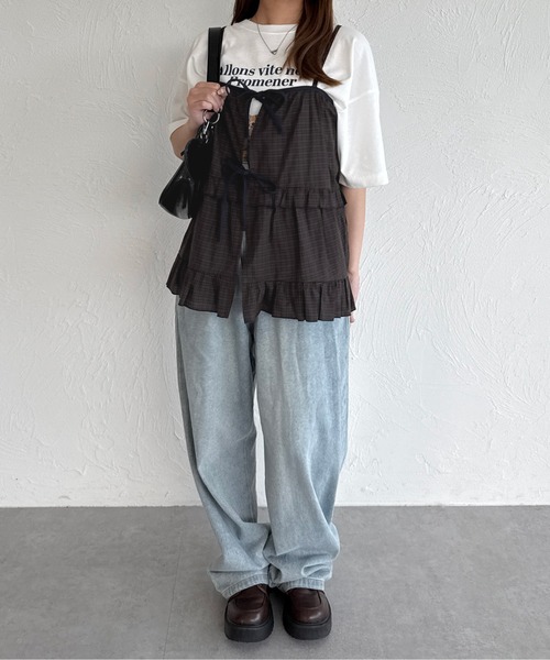 kutir（クティール）の「チェックリボンフリルビスチェ（その他トップス・レディース・ブルー/ベージュ/レッド/ブラウン/ライトグリーン/ブルー系その他・FREE）」の9枚目の写真