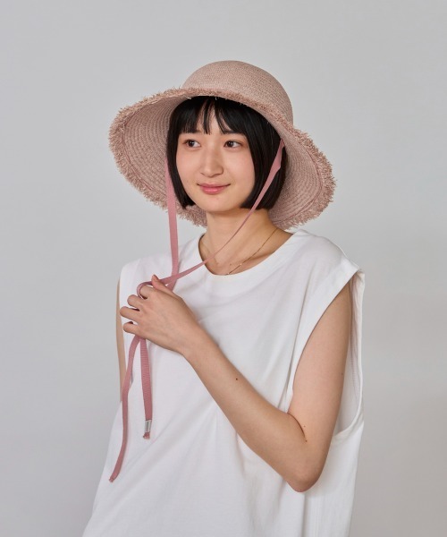 OVERRIDE（オーバーライド）の「OVERRIDE  LOG COL RAFFIA HAT / オーバーライド（ハット・レディース・ブルー/ピンク/マスタード・M/57.5cm）」の6枚目の写真