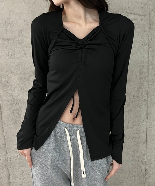 GLAMOROUS JANE（グラマラスジェーン）の「フロントシャーリング長袖トップス（Tシャツ/カットソー・レディース・ブラウン/ブラック・FREE）」の5枚目の写真