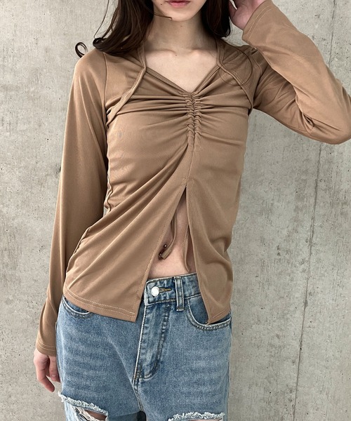 GLAMOROUS JANE（グラマラスジェーン）の「フロントシャーリング長袖トップス（Tシャツ/カットソー・レディース・ブラウン/ブラック・FREE）」の14枚目の写真