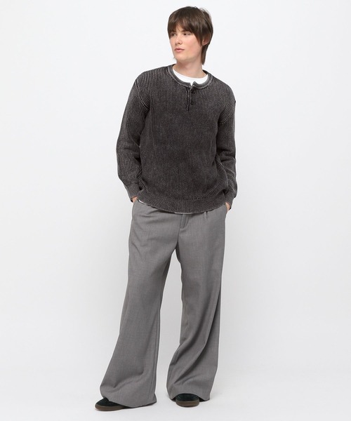 LAND MUSEUM（ランドミュージアム）の「LAND MUSEUM／ピグメントヘンリーニット（ニット/セーター・メンズ・ブラック/ネイビー・LARGE/MEDIUM）」の3枚目の写真