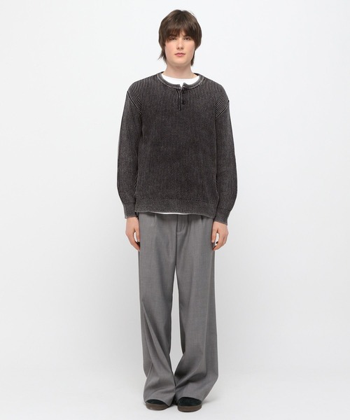 LAND MUSEUM（ランドミュージアム）の「LAND MUSEUM／ピグメントヘンリーニット（ニット/セーター・メンズ・ブラック/ネイビー・LARGE/MEDIUM）」の15枚目の写真