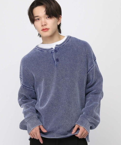 LAND MUSEUM（ランドミュージアム）の「LAND MUSEUM／ピグメントヘンリーニット（ニット/セーター・メンズ・ブラック/ネイビー・LARGE/MEDIUM）」の11枚目の写真