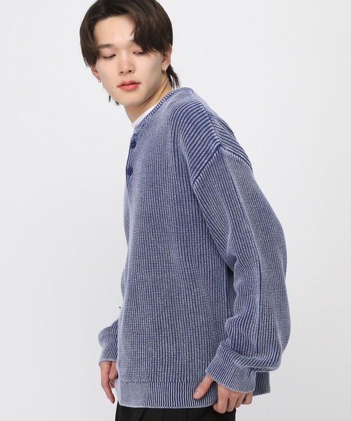 LAND MUSEUM（ランドミュージアム）の「LAND MUSEUM／ピグメントヘンリーニット（ニット/セーター・メンズ・ブラック/ネイビー・LARGE/MEDIUM）」の12枚目の写真